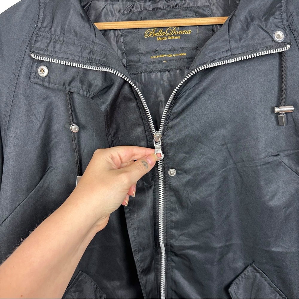 Bella Donna Moda Italiana Hooded Lightweight Full Zip Up Utility Jacket Black - Picture 5 of 13